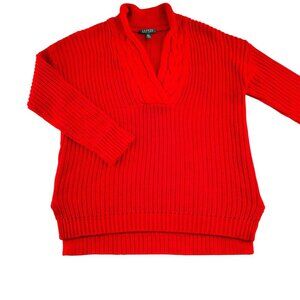 Lauren Ralph‎ Lauren Red Cable Knit Pullover Sweater Women's size Large